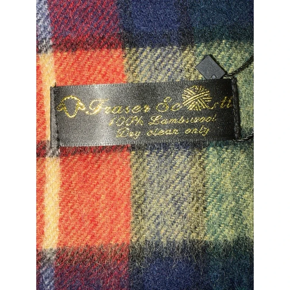 Fraser Scott Tartan Scarf Red Green Plaid 100%‎ Lambswool 10.5x67